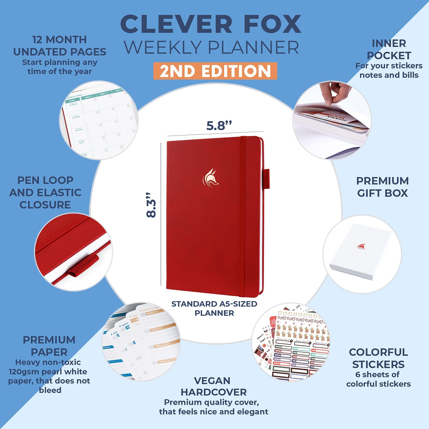 Clever Fox Planner 2nd Edition – Colorful Weekly & Monthly Goal Setting Planner, Habit Trackers, Time Management and Productivity Organizer, Gratitude Journal, Undated, A5, Lasts 1 Year – White - Image 2